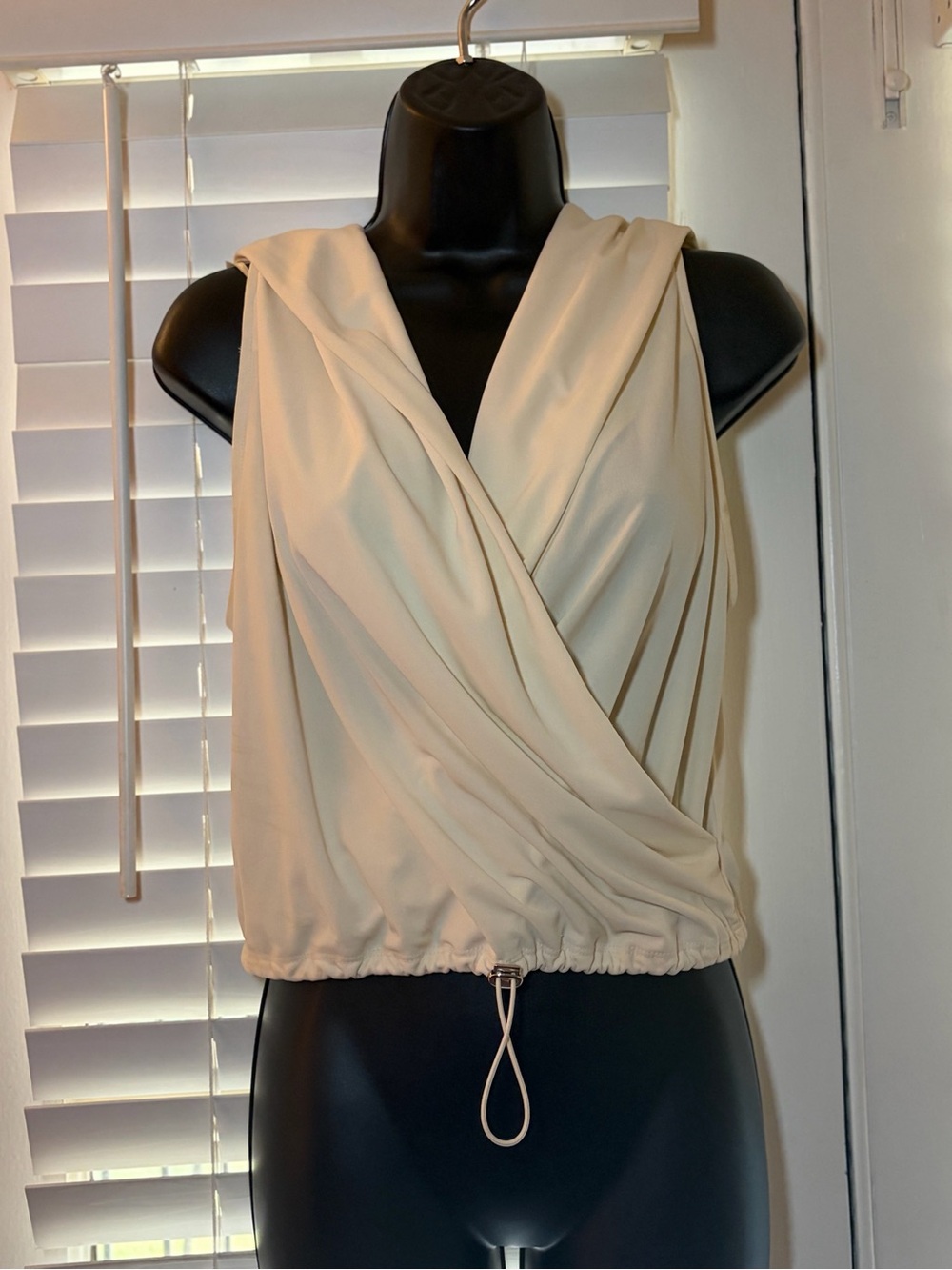 Zara Cream Draped Hooded Top